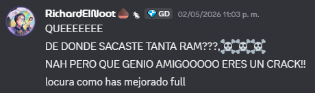 Comentario positivo de un cliente en Discord